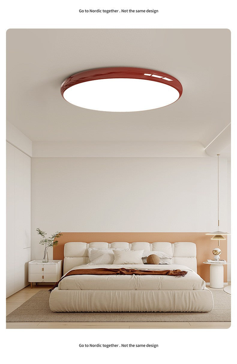 Cream style master bedroom lamp, round Nordic ceiling lamp LED Iron Art Study Lamp Creative Living Room Lamp Home Atmosphere