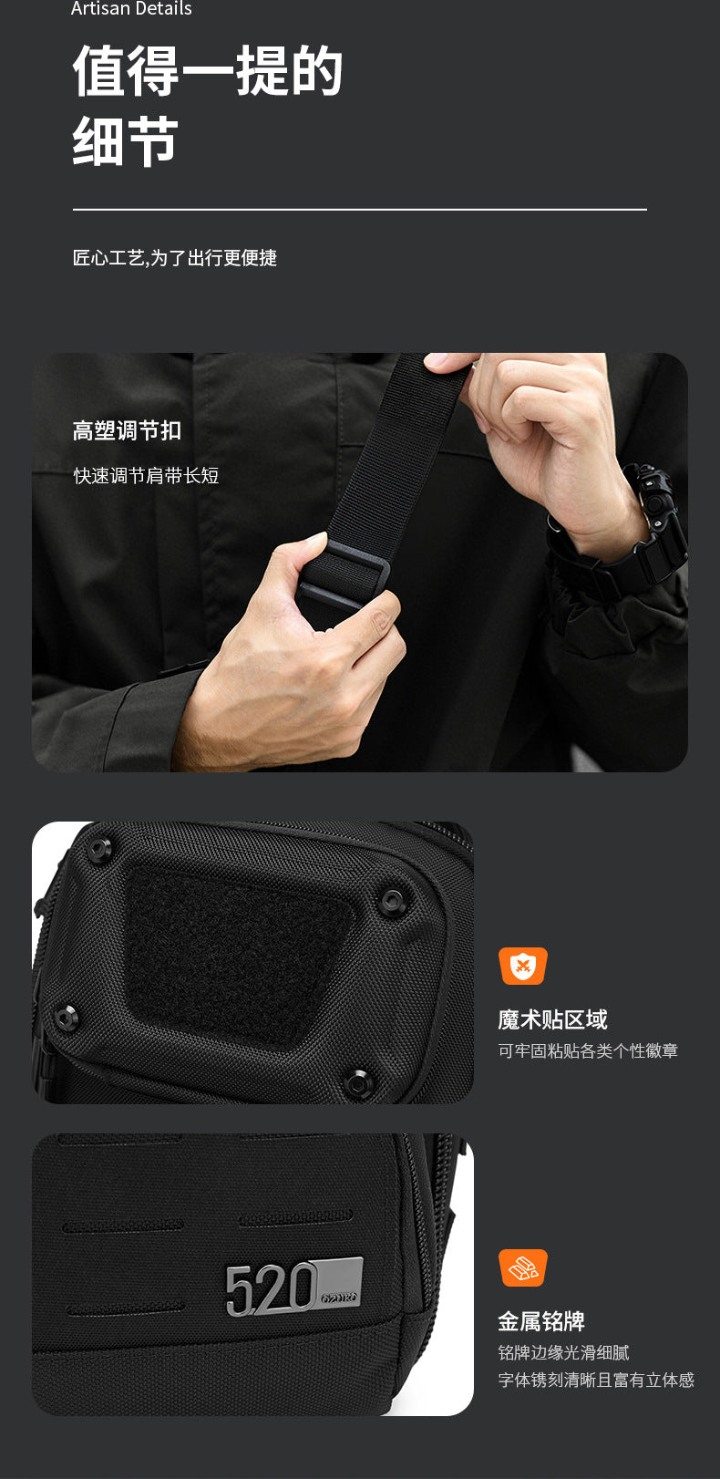 ozuko Tactical Chest Bag Men's Crossbody Bag High-end Outdoor Waterproof Multi-Function Trendy Portable Shoulder Bag