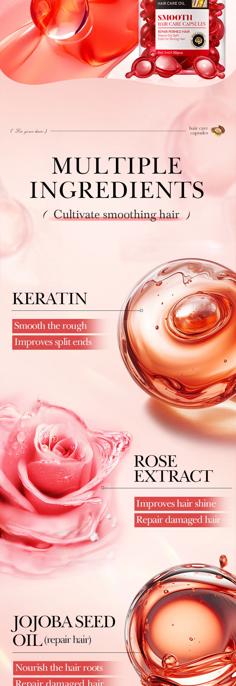 Full English Nut Oil Hair Care Capsules SADOER Improve Frizz Essential Oil Capsule Conditioner  Wholesale