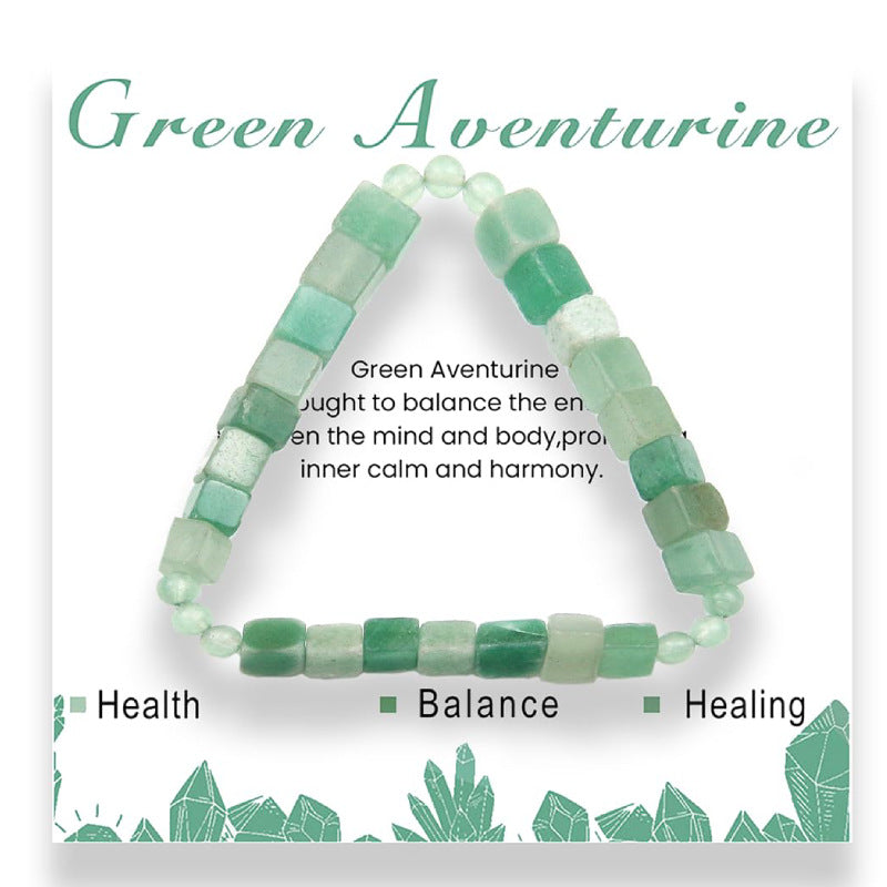 Square Natural Stone Bracelet6mm Pink Quartz Malachite Square Beaded Bracelet Volcanic Stone Tiger Eye Elastic Bracelet