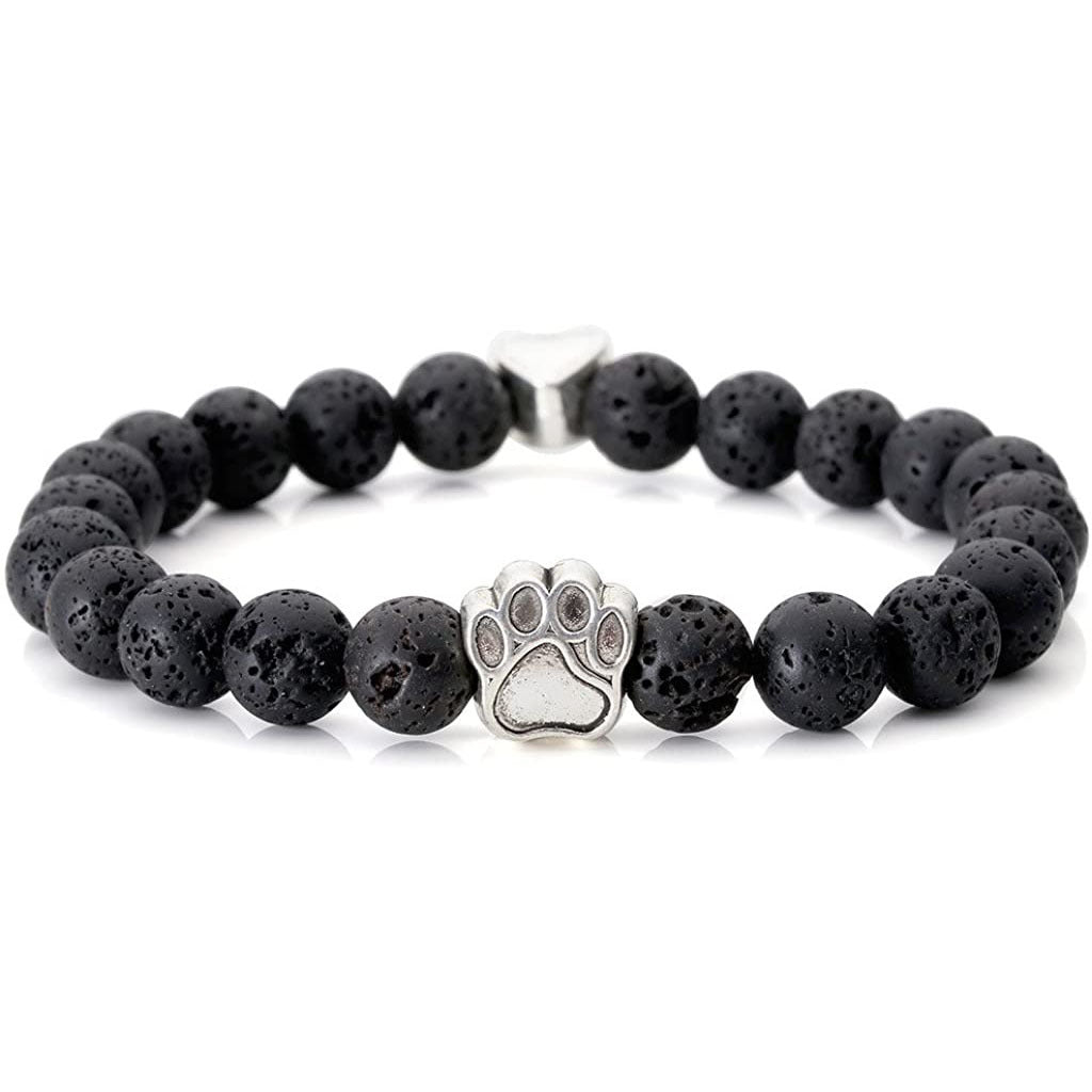 Men's White Turquoise Bracelet Heart Paw Print Alloy Pendant Volcanic Tiger Eye Colorful Beads Blue Dot Bear Paw Bracelet