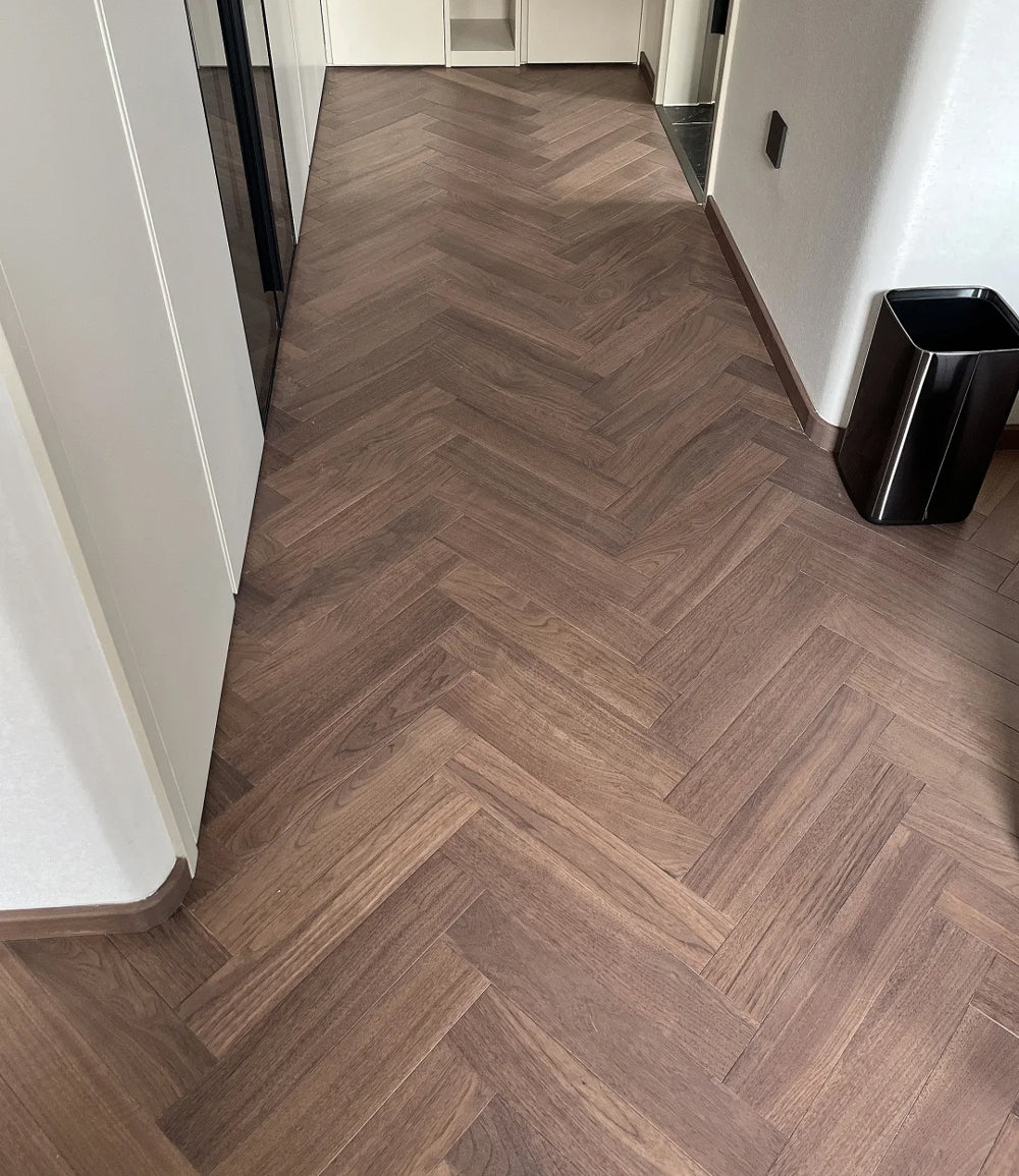 Luxury 14mm Custom Black Walnut Herringbone Engineered Flooring | Waterproof Anti-slip Exterior Click Lock for Parks Schools