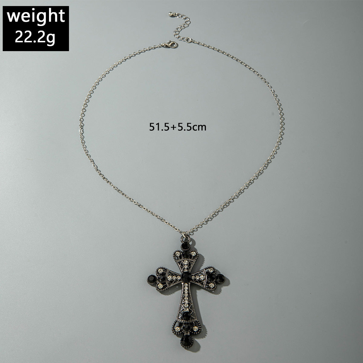 European and American Retro Hollow Diamond Cross Pendant Necklace Gothic Style Black Layered Wear Y Type Necklace