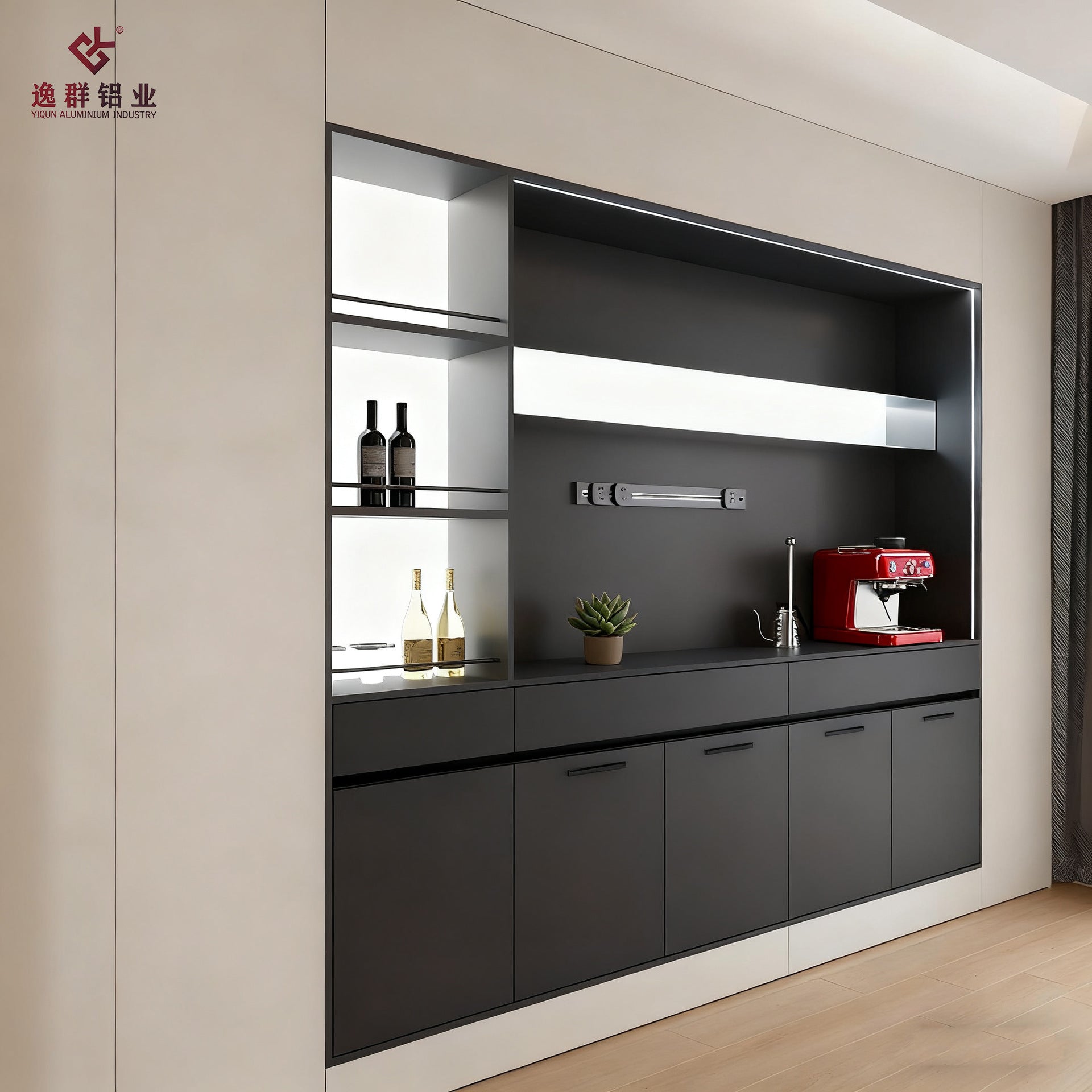 Foshan Whole House Aluminum Alloy Furniture Custom Modern Custom Simple Sideboard Kitchen Hanging Cabinet Wall Overall Renovation