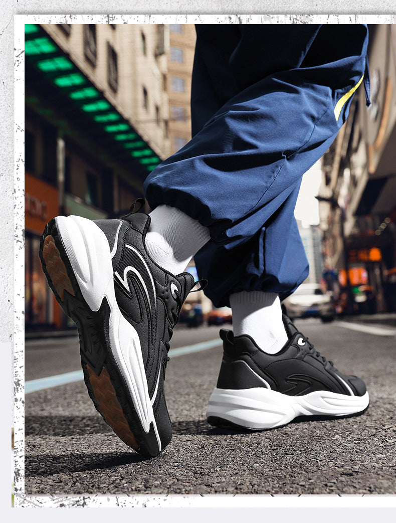 Autumn New Trend Retro Thick-Soled Height-Increasing Dad Shoes Leather Fashion Men's Shoes Wear-Resistant Non-Slip Casual Sports Shoes