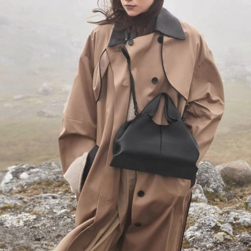 pole Cloud Handbag Genuine Leather Light Luxury French Niche Versatile Dumpling Bag European and American Retro High-Quality Texture Crossbody Bag