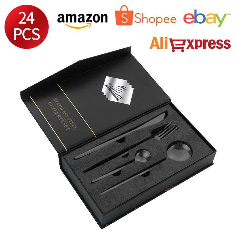 Stainless Steel Cutlery Set Portugal24Set of gold Western Food Gift Box6Steak Knife, Fork, and Spoon for One Person