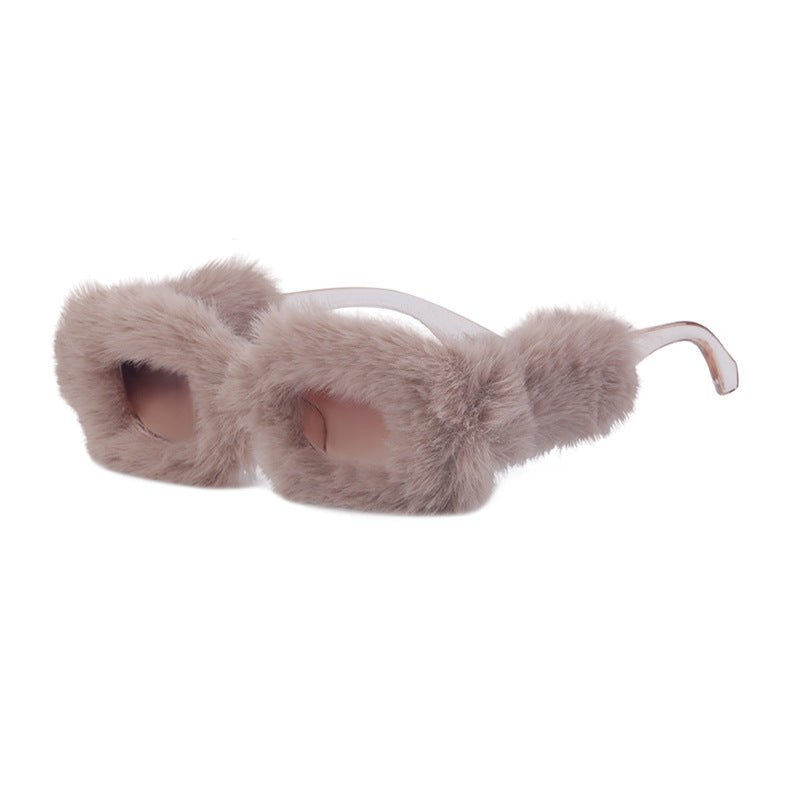 Fashion Plush Square Frame Sunglasses for Women Winter Full Coverage Sunglasses Wholesale Same Style for Women sunglasses