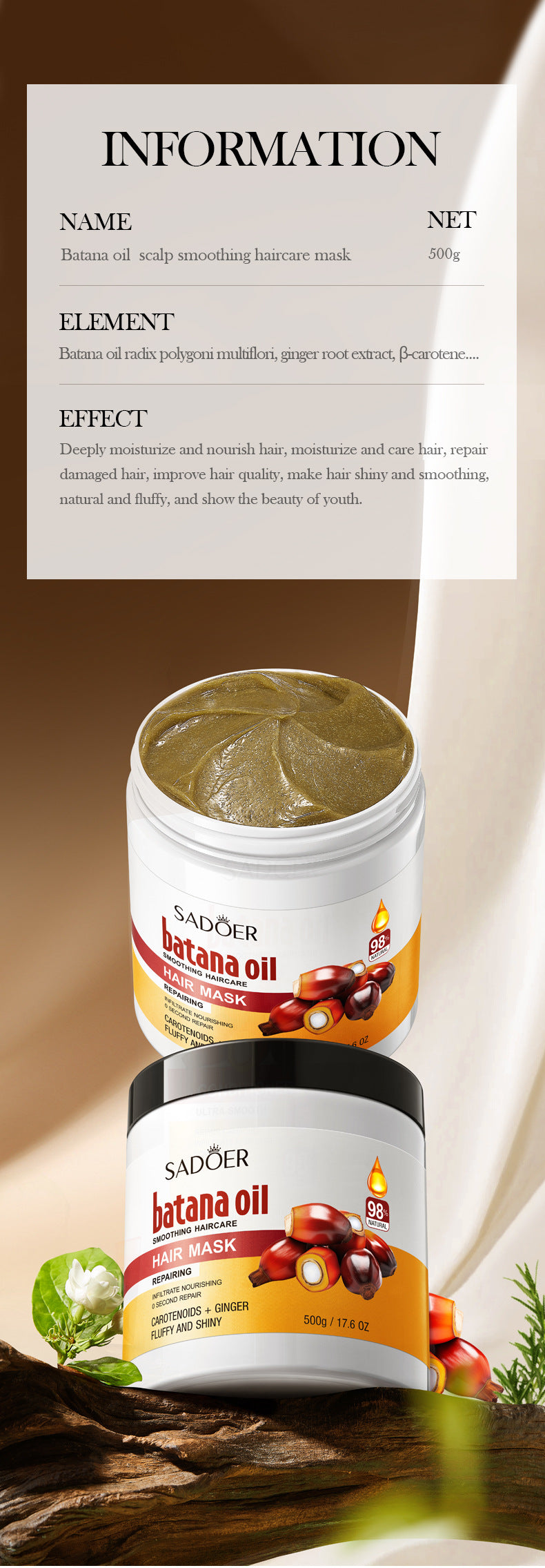 Batahana Hair Mask SADOER Scalp Soothing Smooth Conditioner Cross-Border Wholesale