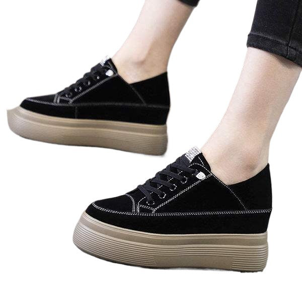Thick-Soled Height-Increasing Women's Shoes Spring New Style Platform Shoes Slip-On Petite Casual Shoes Versatile Black