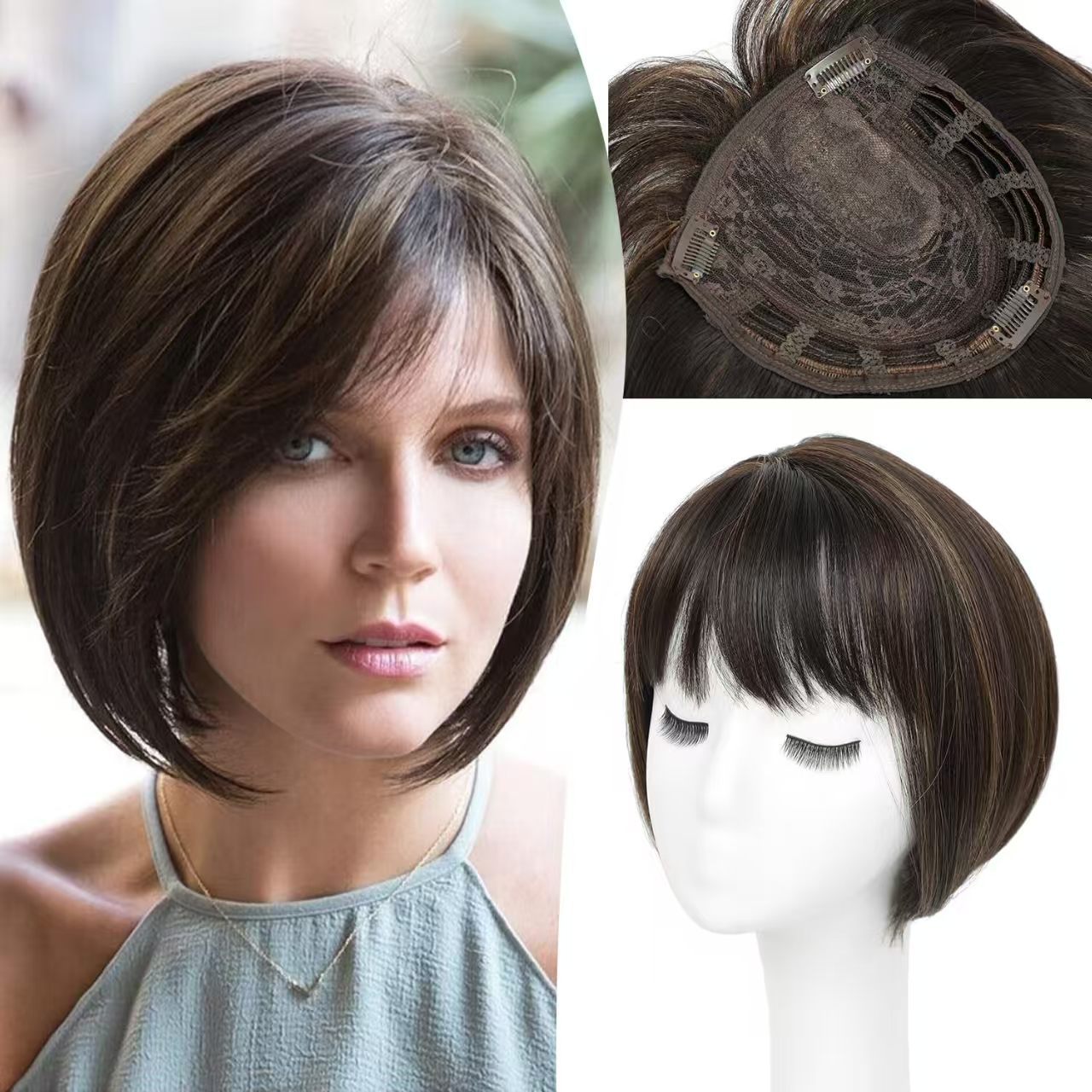 Women's Hair Topper Hairpiece bobo Head Export Cross-Border European and American Synthetic Hair Bangs Hairpiece