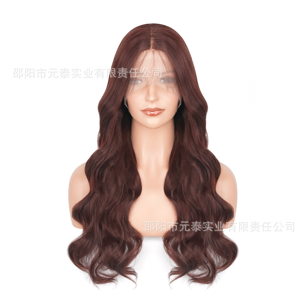 New European and American Style Women's Black Small Middle Part Big Wave Synthetic Long Curly Hair Lace Front Wig Wholesale