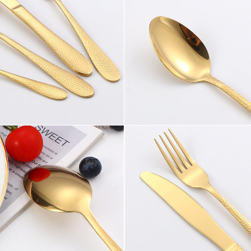 410Stainless Steel Tableware Hotel Restaurant Hammered Knife Fork Spoon24Set of Western Steak Knives and Forks