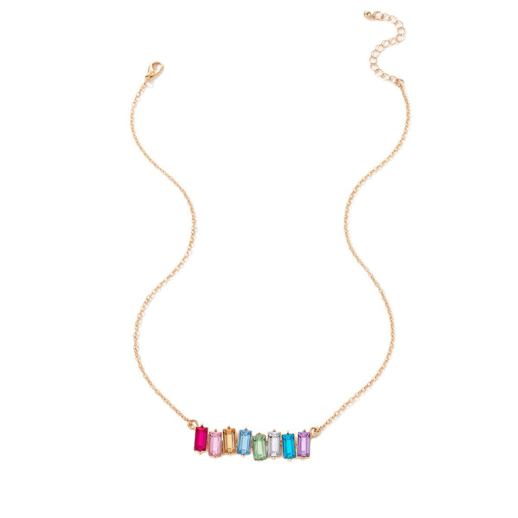 European and American Style Jewelry Colorful Square Inlaid Diamond Single Necklace Geometric Chain Imitation Gemstone Single Layer Collarbone Chain