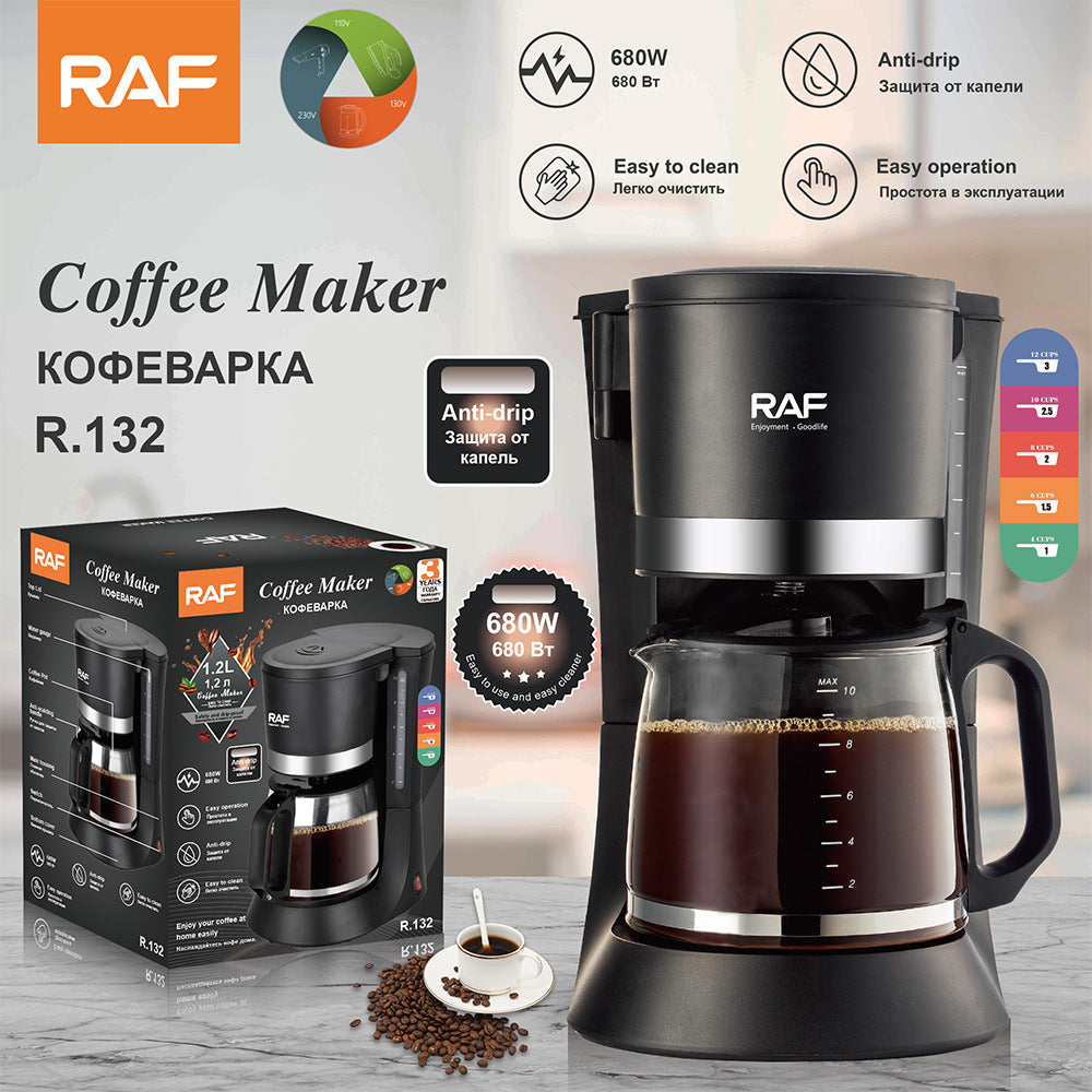 RAF Drip Coffee Maker Household Automatic Integrated Small Coffee Machine EU Plug Office Bedroom Moka Pot