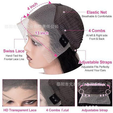 Hot-Selling Forehead Hand-Crocheted Wine Red Wig 13*4 body wave front lace fiber w