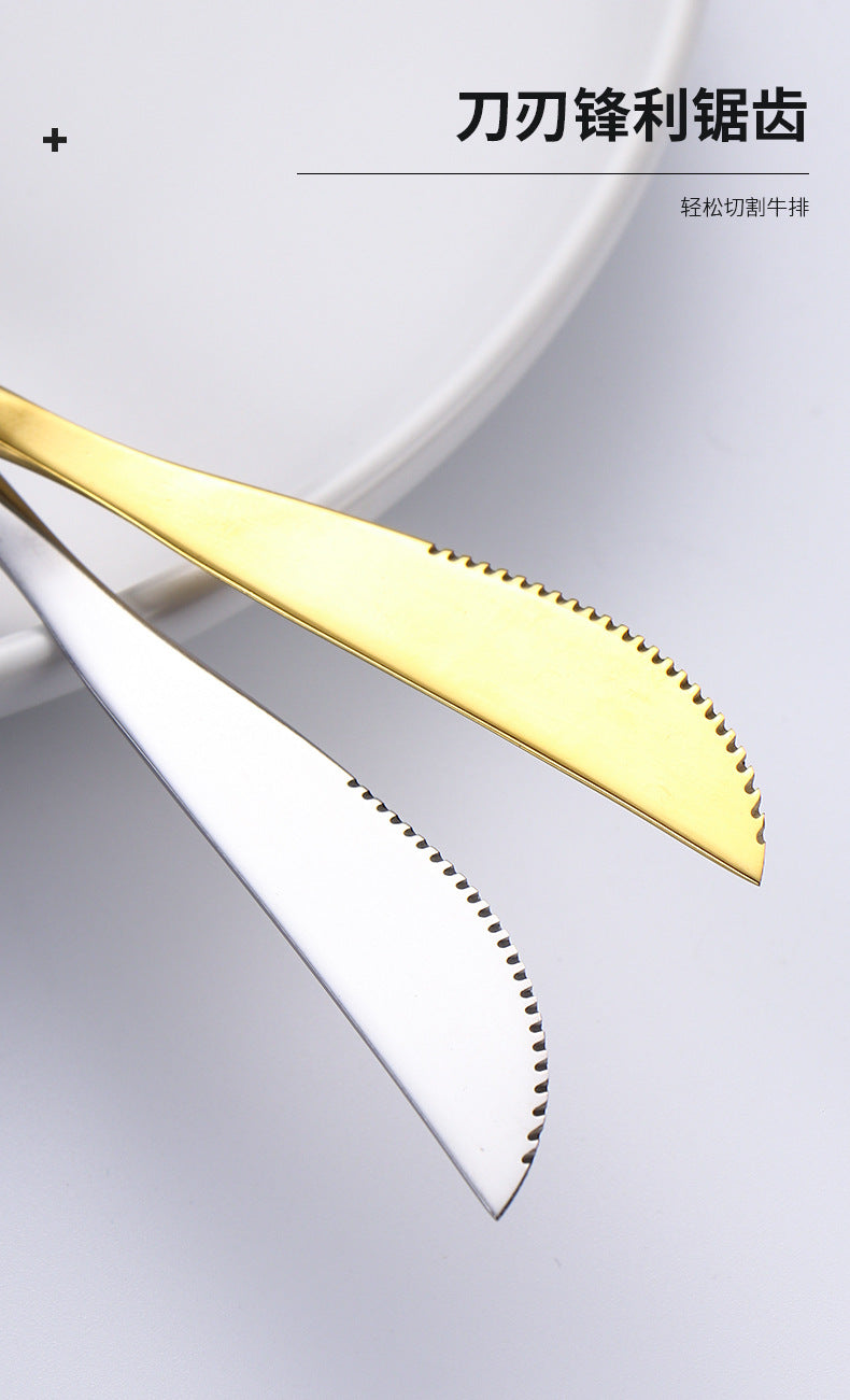 Stainless Steel Cutlery Set24Set of Gold-Plated Portuguese Tableware Western Steak Knife Fork Spoon Gift Box