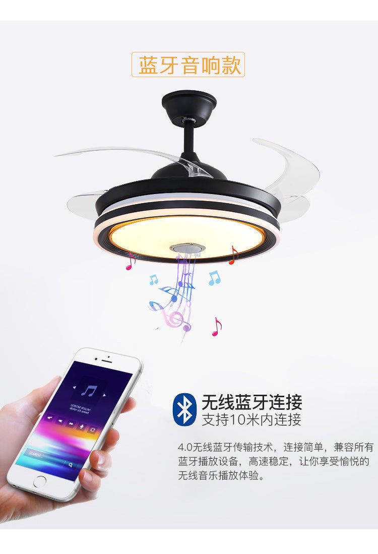 LED Invisible Fan Light for Dining Room and Bedroom, Modern Simple Ceiling Fan with Light, Variable Frequency Fan Light, Invisible