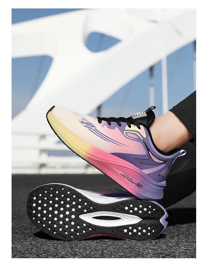 2025Winter New Leather Waterproof Couple Sports Shoes Popcorn Carbon Plate Fleece Lined Thickened Soft Sole Running Shoes