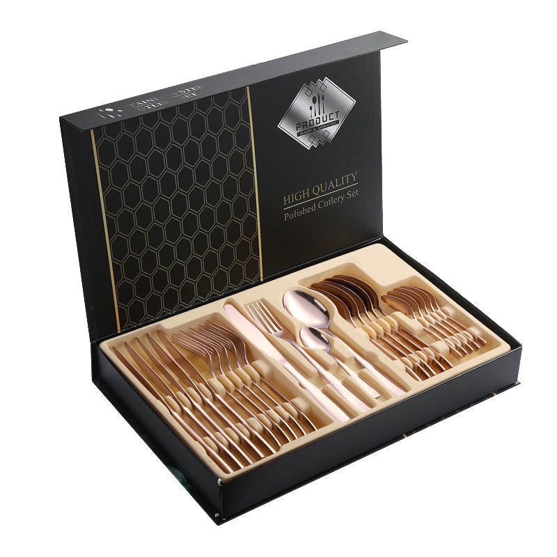 410Stainless Steel Cutlery Set Restaurant Square Handle Knife Fork Spoon24Set of Western Steak Knives and Forks