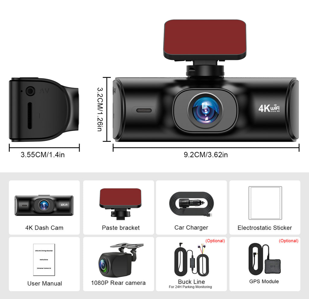 V27Hd4K Driving Recorder WiFi Mobile Phone Interconnection GPS Track Front and Rear Dual Recording Parking Monitoring
