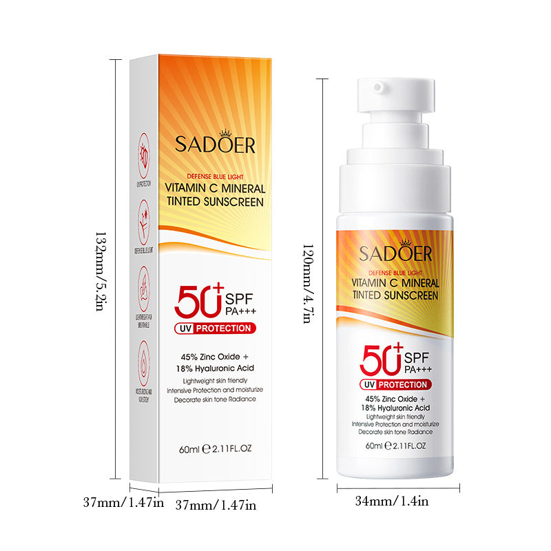 Vitamin C Mineral Tinted Sunscreen SADOER Isolation Sunscreen Lotion Cross-Border Wholesale