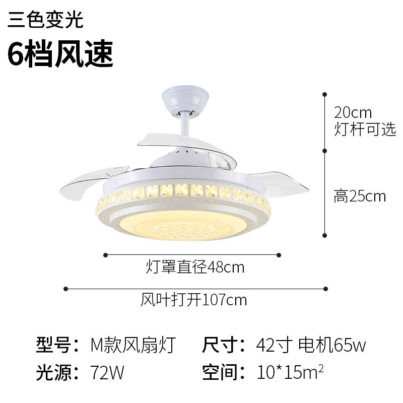 Invisible Fan Light Nordic Ceiling Fan Light High Wind Power Living Room Dining Room Bedroom Ceiling Mounted Variable Frequency Electric Fan Ceiling Light Integrated