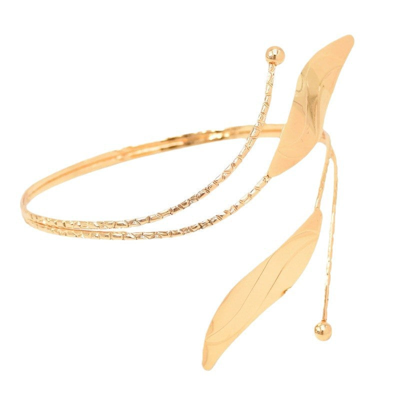 New Women's Arm Bracelet Accessory Open Metal Leaf Fashion High-end Feel Accessory European and American Exaggerated Bracelet