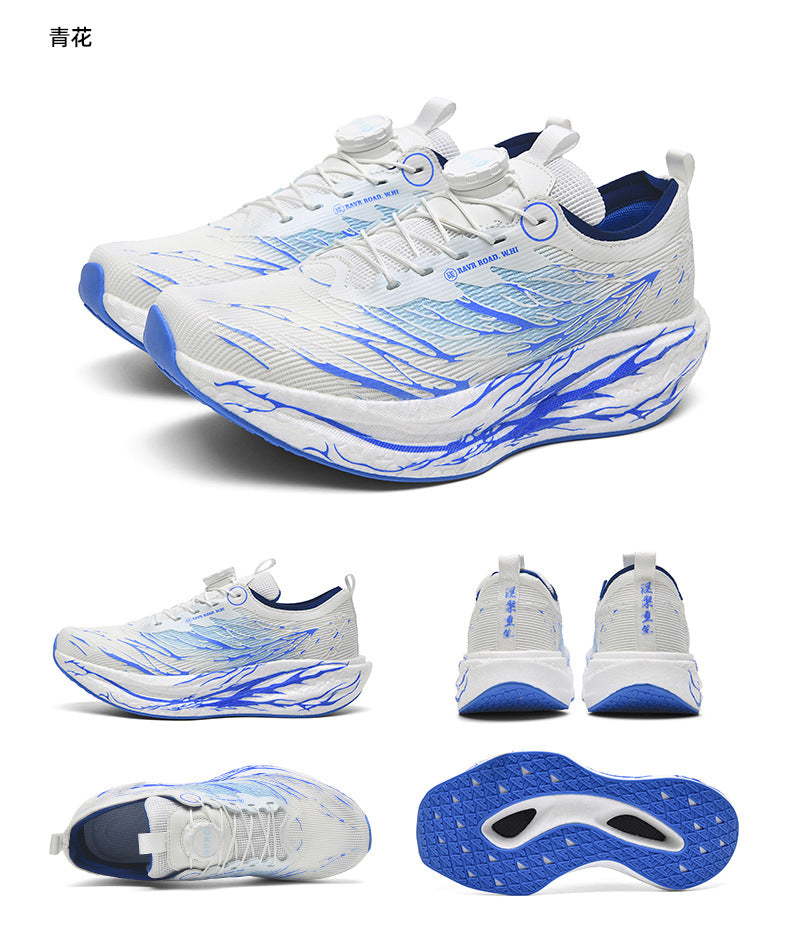 2025New Rotating Buckle Couple Fluorescent Trendy Fashion Running Shoes Real Explosive Carbon Plate Rebound Shock Absorption Sports Shoes