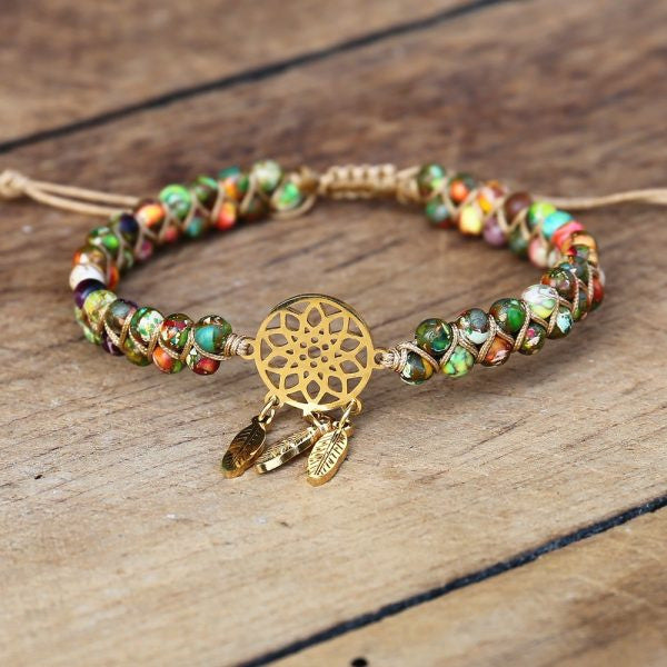 European and American Popular Natural Stone Beaded Bracelet Red Wood Grain Round Bead Stone Bracelet Wholesale