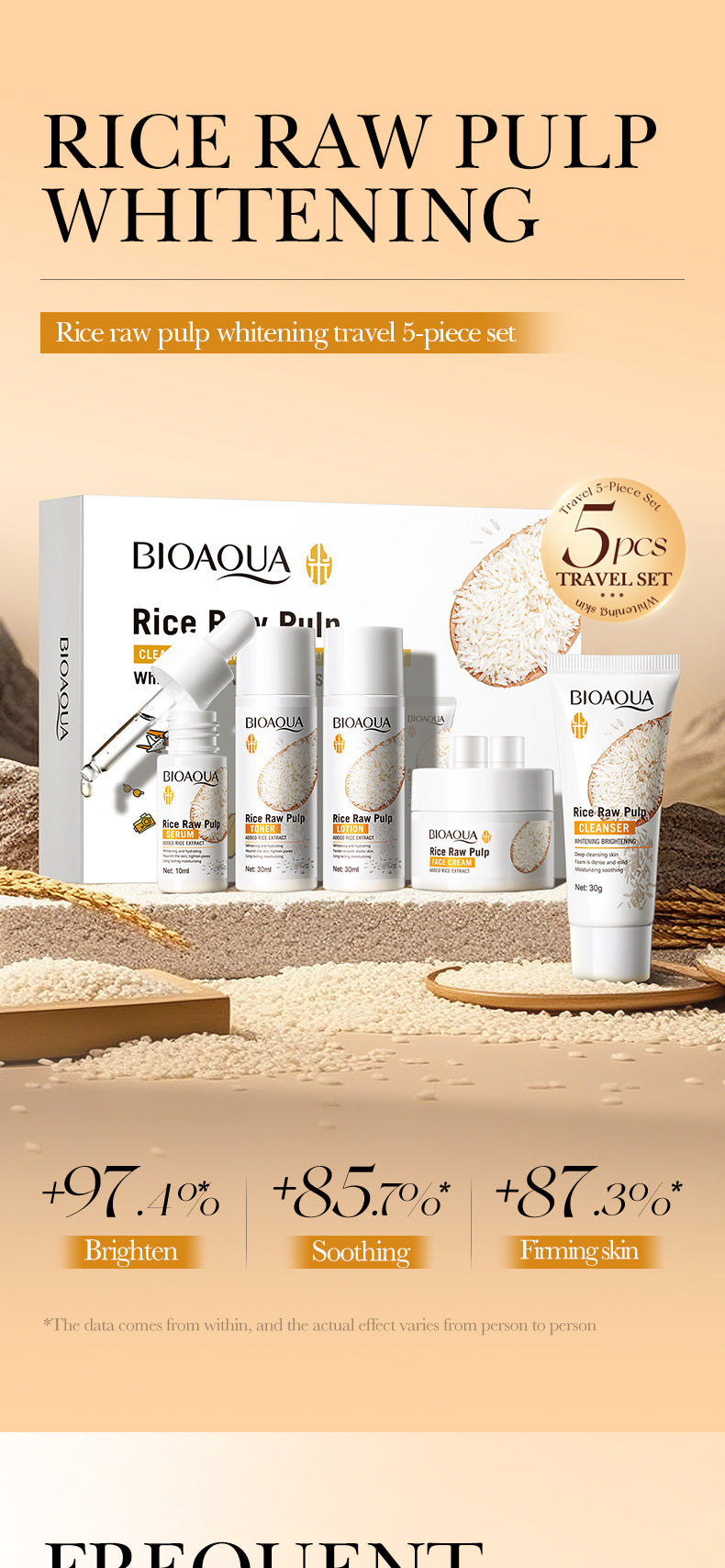 Rice Puree Whitening Travel Five-Piece Set BIOAOUA Cleansing and Moisturizing Set  Wholesale