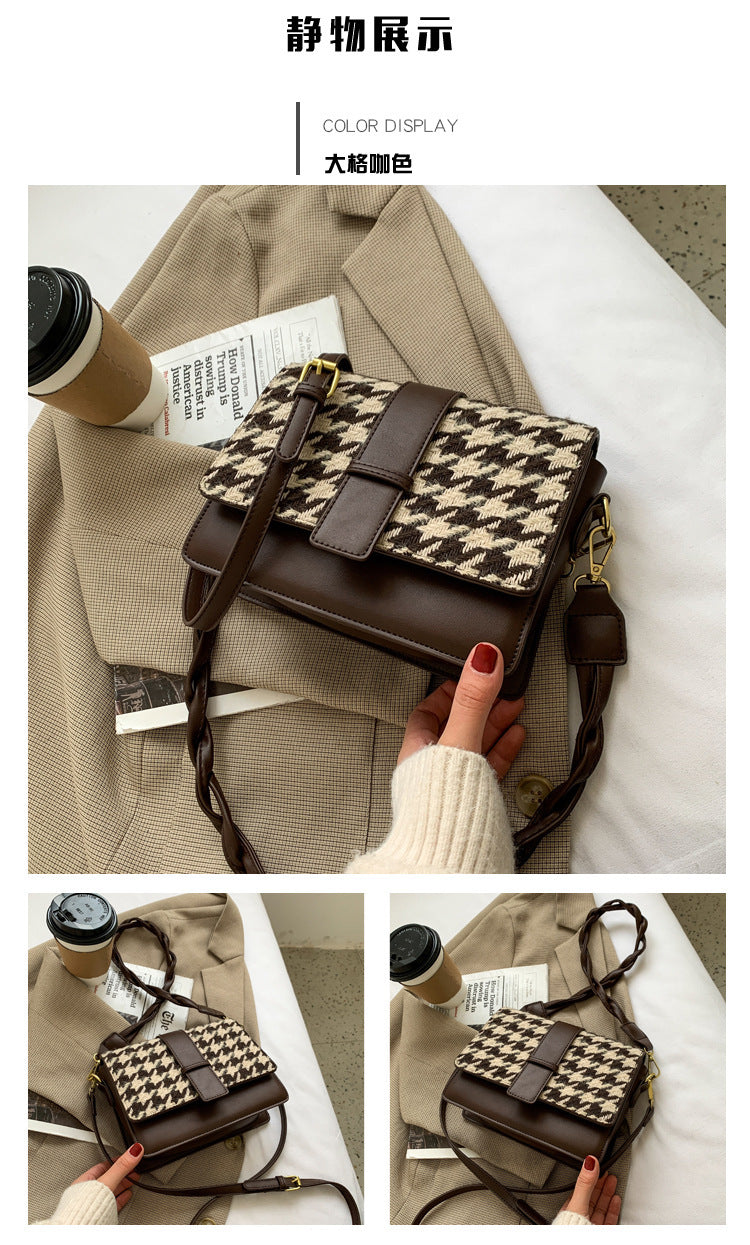 Trolis Houndstooth Bag for Women2024New Trendy Korean Version Niche Versatile Single Shoulder Crossbody Fashion Small Square Bag