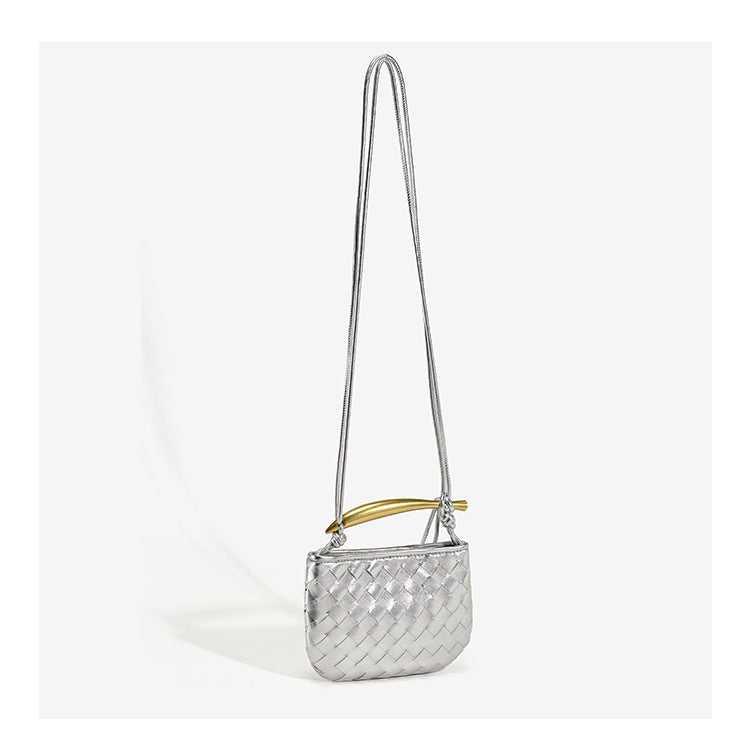 European and American Handmade Woven Bag Sardine Bag Niche Design Dumpling Bag Women's Metal Handbag Shoulder Bag Crescent Bag