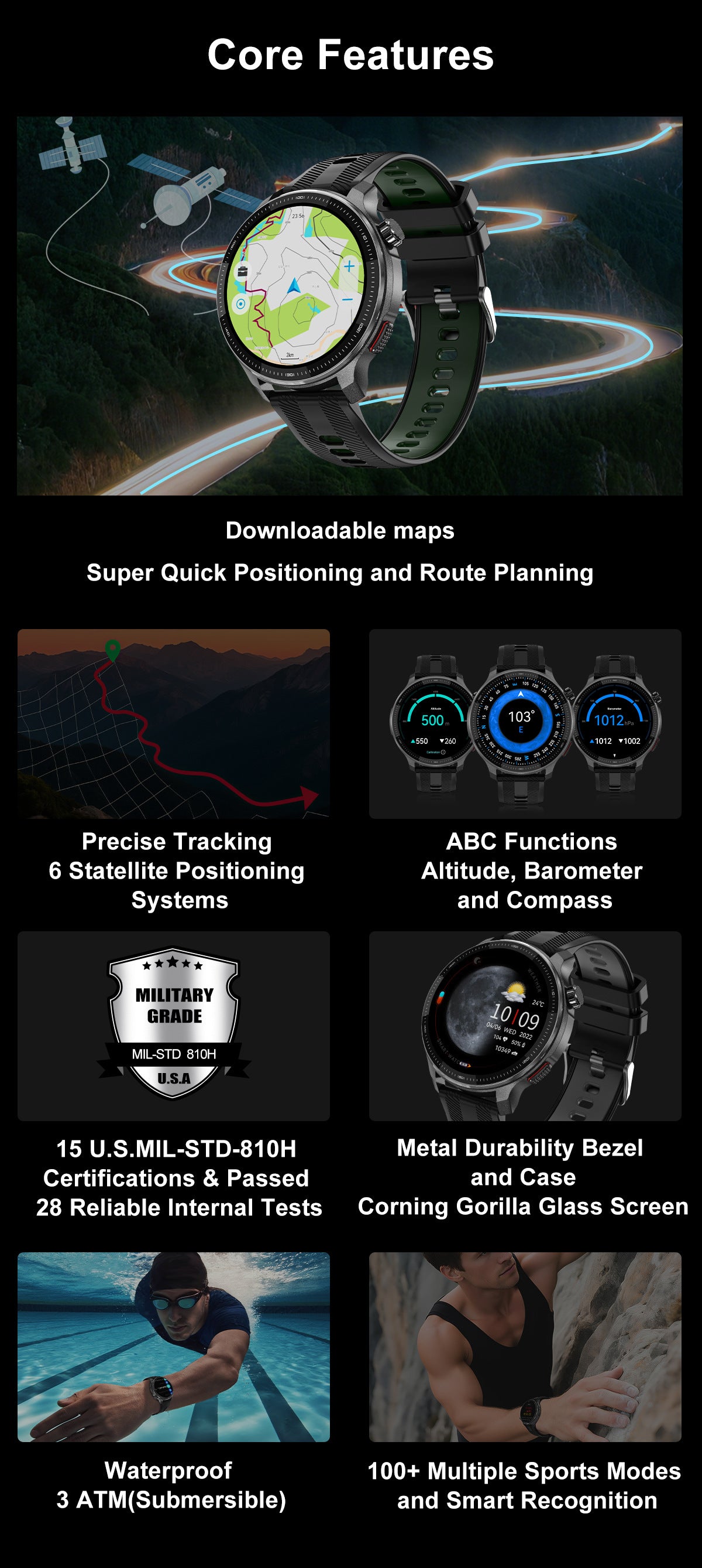 DTG6Smart Watch Bluetooth Call Heart Rate Pedometer Sleep Depth Waterproof GPS Offline Navigation Three-Proof Sports