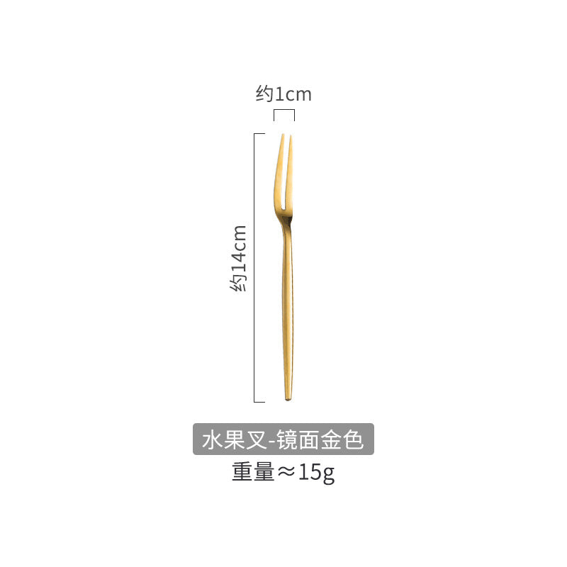 Portuguese Tableware304Glossy Round Handle Main Dinner Knife Fork Spoon Thick Mirror Dessert Spoon Fruit Fork Ice Spoon