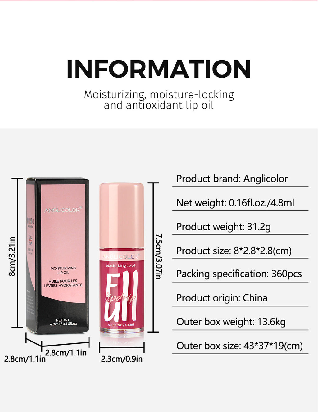Anglicolor Temperature Changing Lip Oil Long-lasting Moisturizing Mirror Lip Gloss Plump Lips Color-changing Lip Glaze
