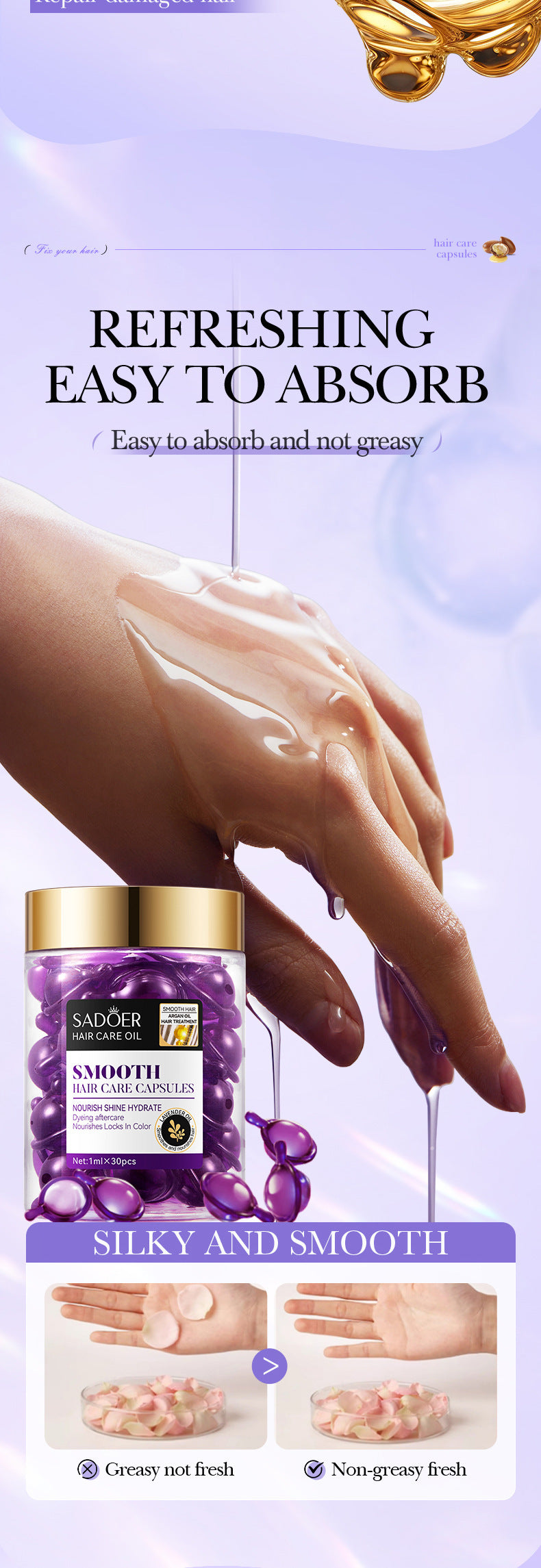 Full English Nut Oil Hair Care Capsules SADOER Improve Frizz Essential Oil Capsule Conditioner  Wholesale