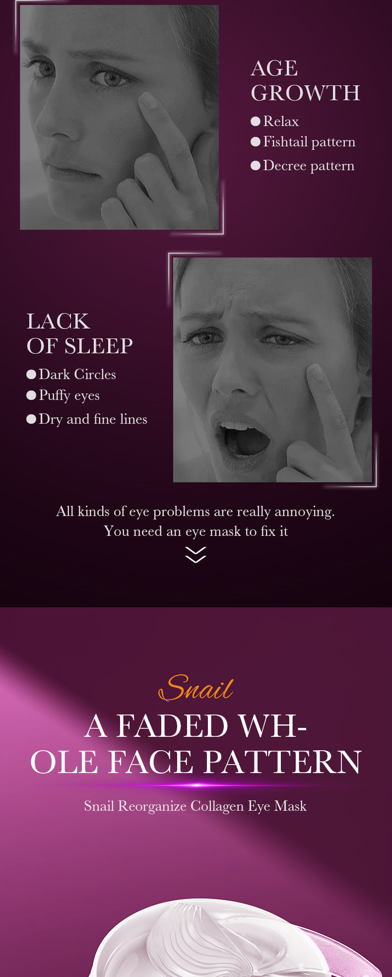 Snail Eye Mask SADOER Collagen improves dark circles, eye wrinkles, and eye bags cross-border wholesale