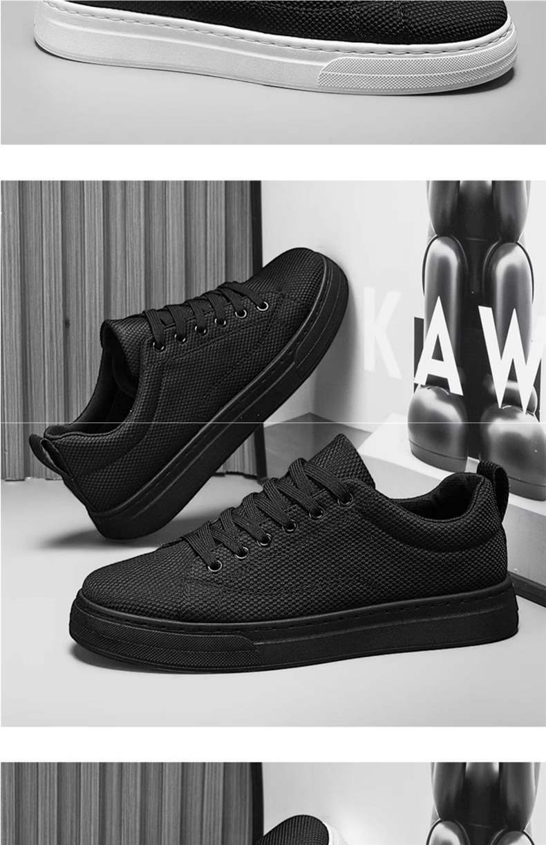 Men's Work Shoes Autumn Breathable Thin Full Black Casual Canvas Sneakers Youth Non-Slip Chef Office Trendy Shoes