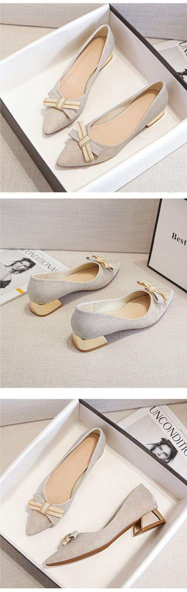 Elegant Chunky Heel Soft Sole Slip-On Fairy Gentle Shoes French Style Chunky Heel Pointed Toe Shallow Mouth Shoes Pair with Dress Versatile