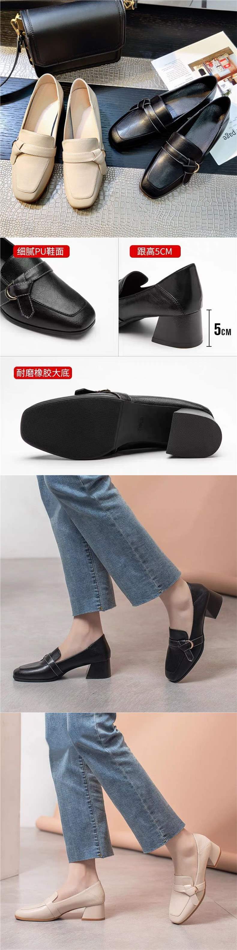 Internet Celebrity Women's Shoes2025Spring New Versatile Square Toe Loafers Chunky Heel Slip-On Two-Way Wear Single Shoes