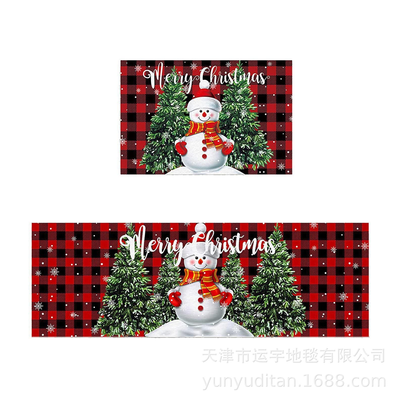 Christmas Kitchen Floor Mat Two-Piece Set Crystal Velvet Water-Absorbent Oil-Absorbent Non-Slip Foot Mat Holiday Decorative Floor Mat