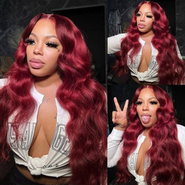 Dark Burgundy Lace Front Wigs 13X4 Body Wave Synthetic Wigs