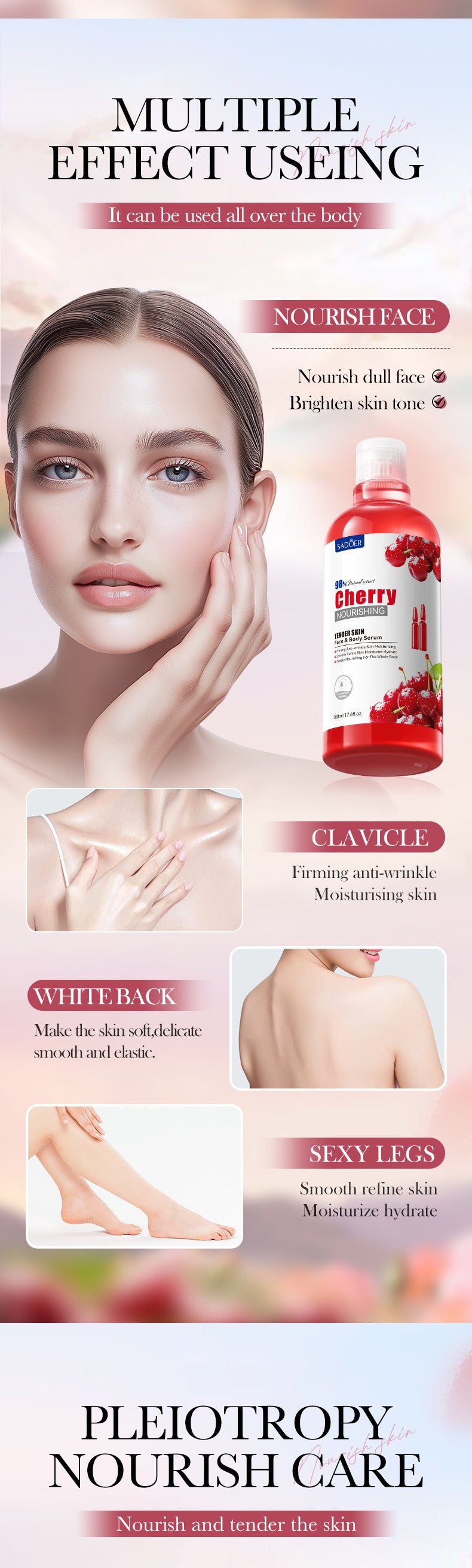 Cherry Moisturizing Essence SADOER Nourishing and Softening Face and Body Lotion Cross-Border Wholesale
