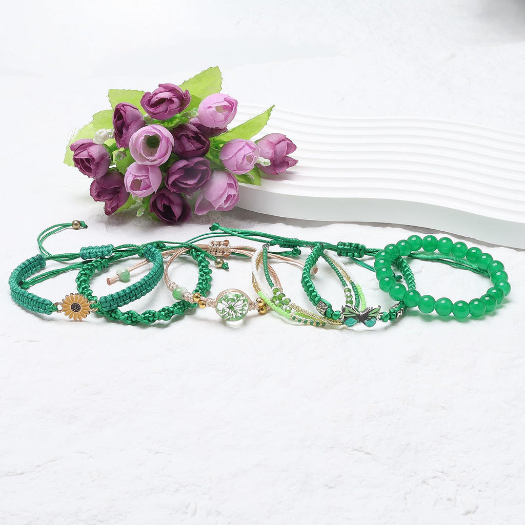 Sunflower Daisy Bracelet Adjustable Winding Rice Beads Forest Style Bracelet Women's Double Ring Butterfly Handwoven Bracelet