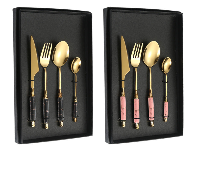 Stainless Steel Cutlery Restaurant Western Steak Knife Fork Imitation Marble Pattern Ceramic Handle Knife Fork Spoon Tea Spoon Tea Fork Set