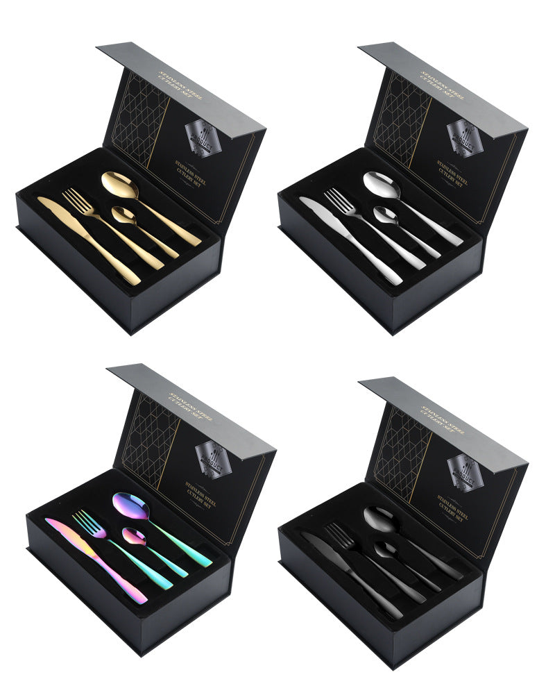 410Stainless Steel Cutlery Set Restaurant Square Handle Knife Fork Spoon24Set of Western Steak Knives and Forks