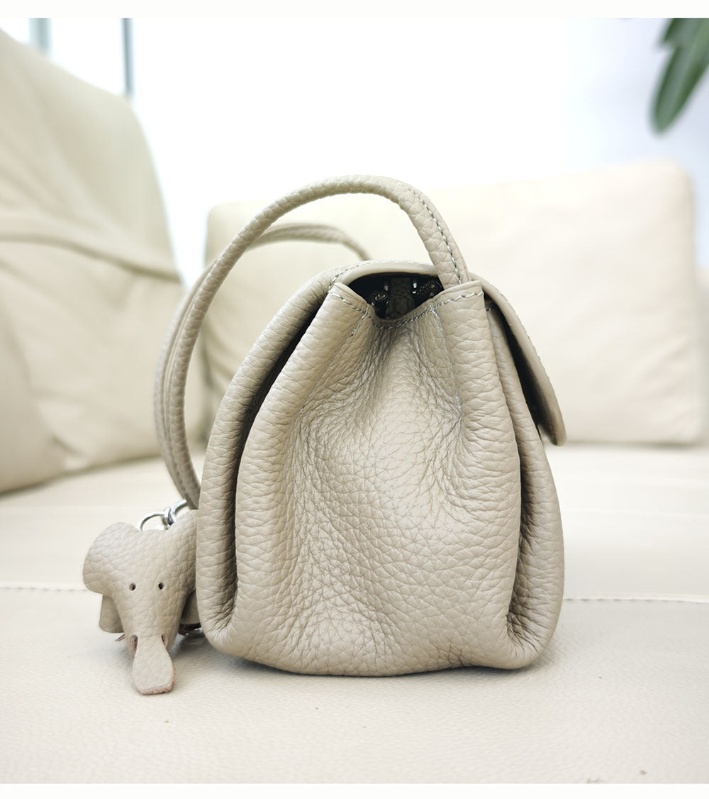 Genuine Leather Small Square Bag Daily Simple Women's Bag2025New Casual Little Elephant Commuting Versatile Cover Head Single Shoulder Crossbody Bag