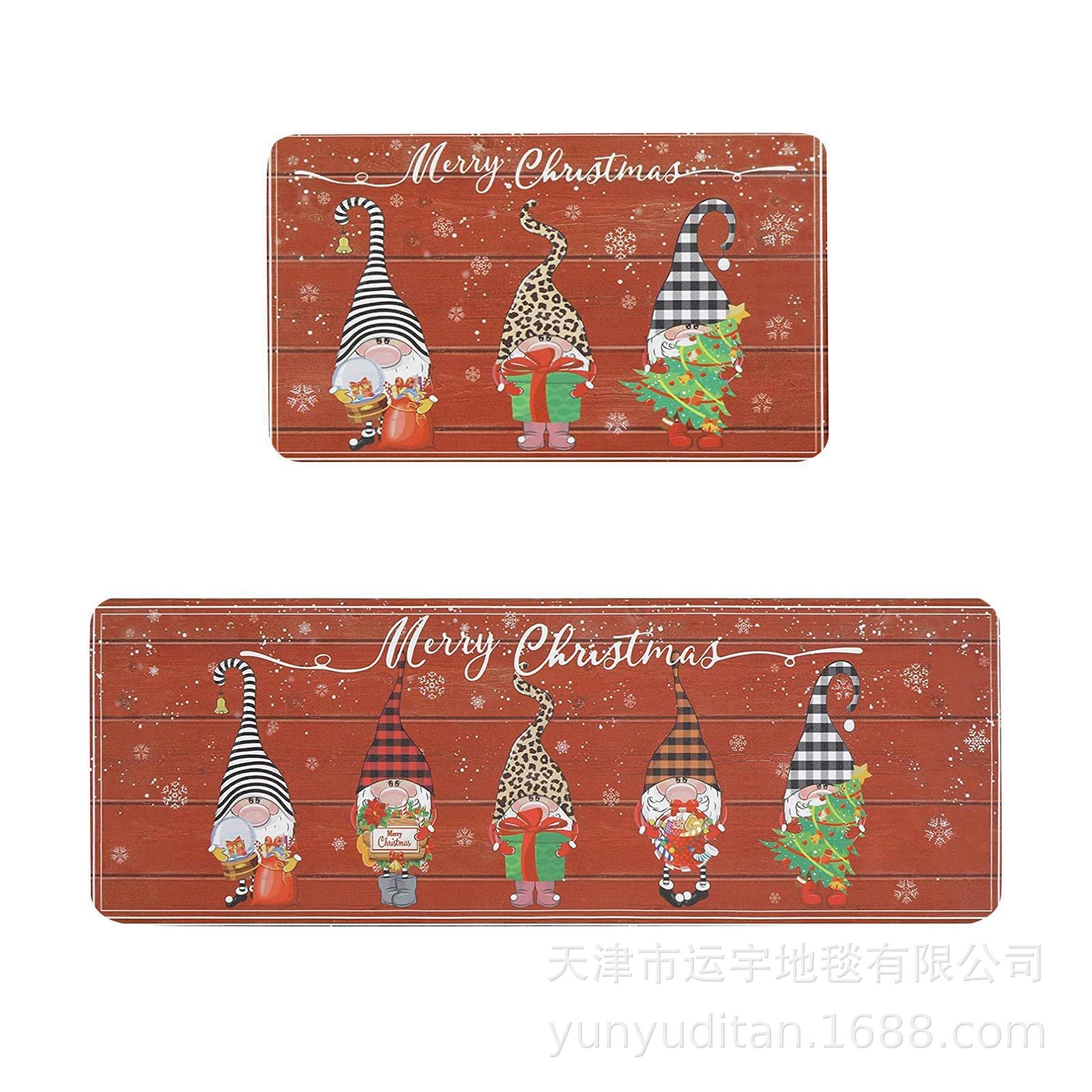 Christmas Kitchen Floor Mat Two-Piece Set Crystal Velvet Water-Absorbent Oil-Absorbent Non-Slip Foot Mat Holiday Decorative Floor Mat