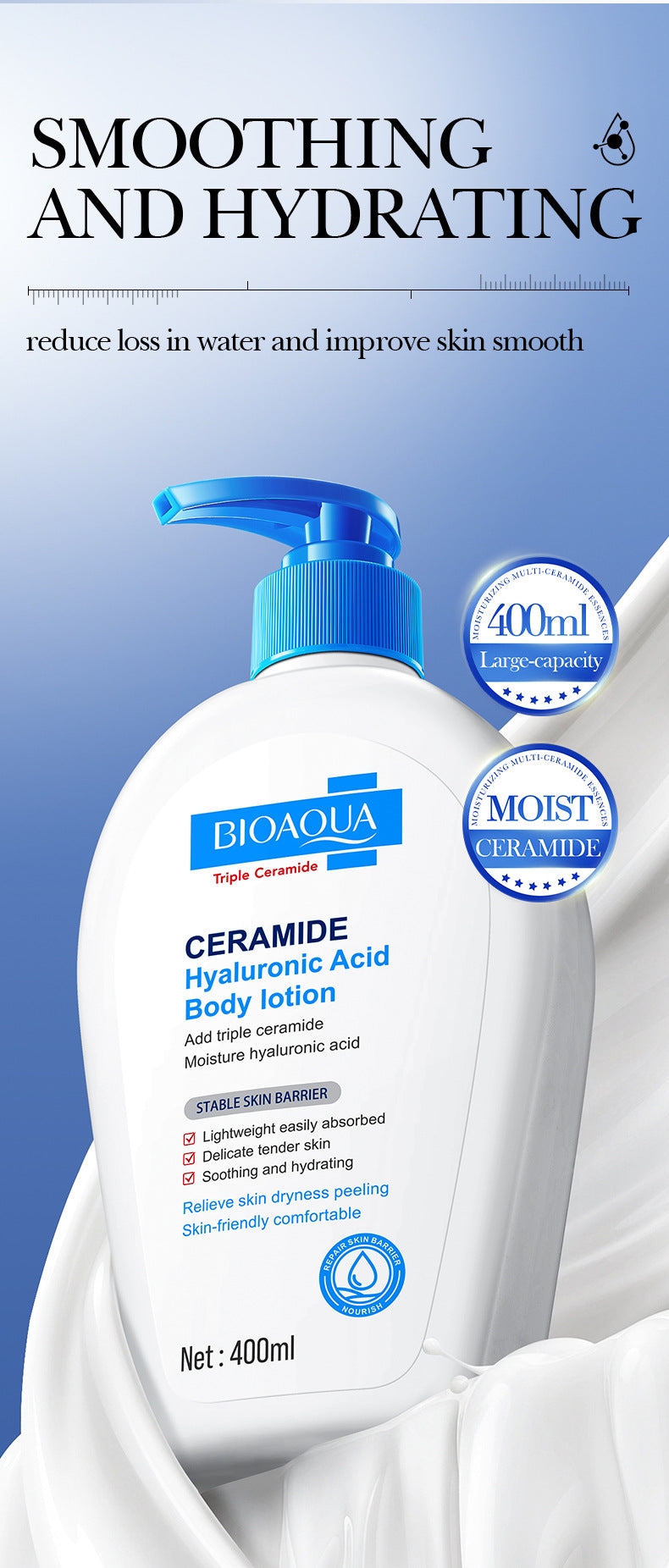 Ceramide Moisturizing Body Lotion BIOAOUA Hyaluronic Acid Moisturizing Body Lotion Cross-Border Wholesale